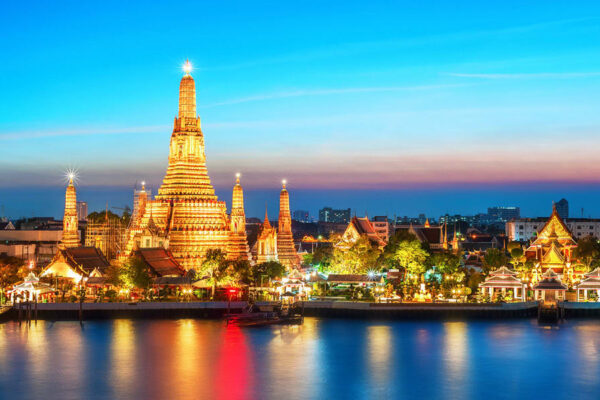 The Chao Phraya river running past the spires of the old city in Bangkok The Chao Phraya river running past the spires of the old city in Bangkok