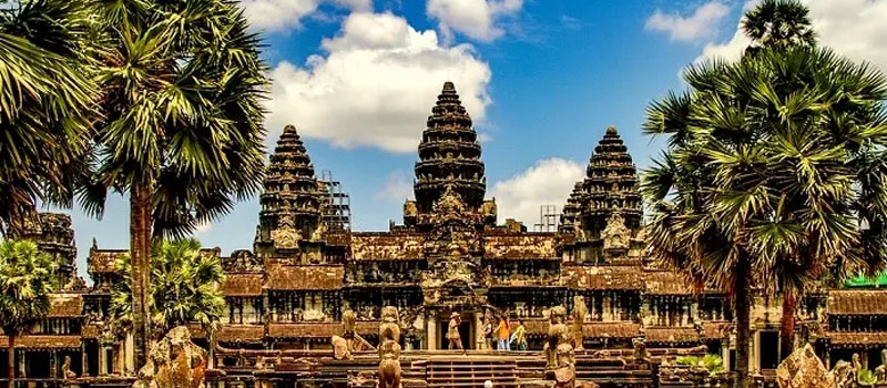 The causeway at Angkor Wat with the towers behind it The causeway at Angkor Wat with the towers behind it