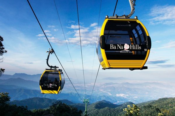 The cable car climbing through cloud towards Ba Na Hills The cable car climbing through cloud towards Ba Na Hills