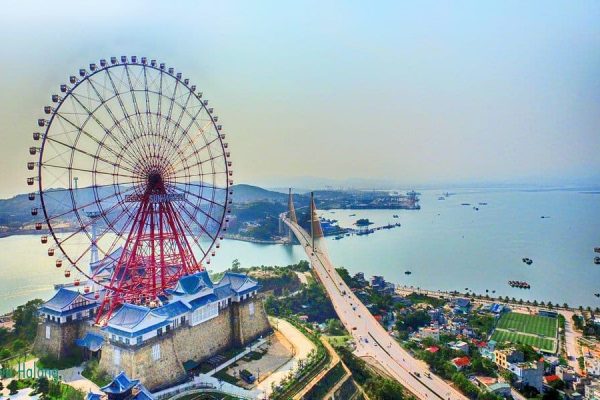 Ha Long city and the mouth of the bay seen from the air