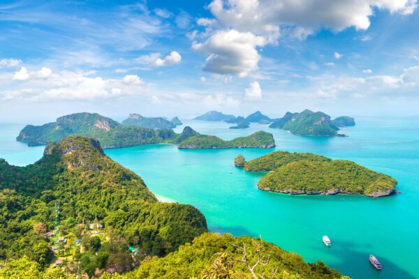 The limestone islands of the Ang Thong marine park, a day boat from Koh Samui The limestone islands of the Ang Thong marine park, a day boat from Koh Samui